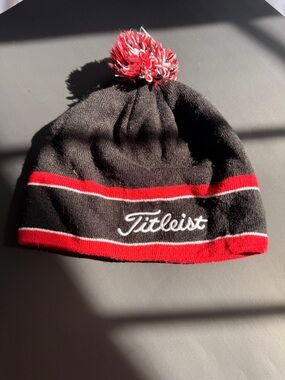 Titleist Black, Red & White Pom Knit Beanie for Men